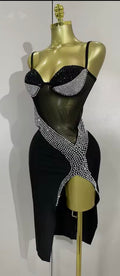 There Is a Silver Line Rhinestone Cutout Dress | Women's Black Dress