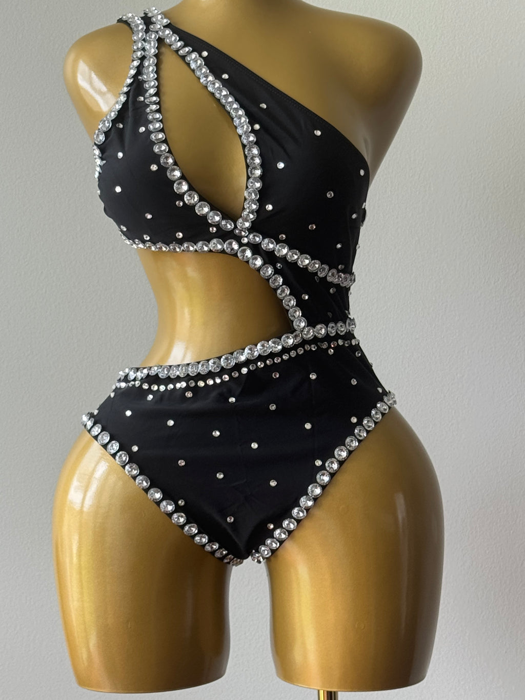 Let Me Shine Rhinestone One-Piece Swimsuit | Elegant Black Women's Swimwear