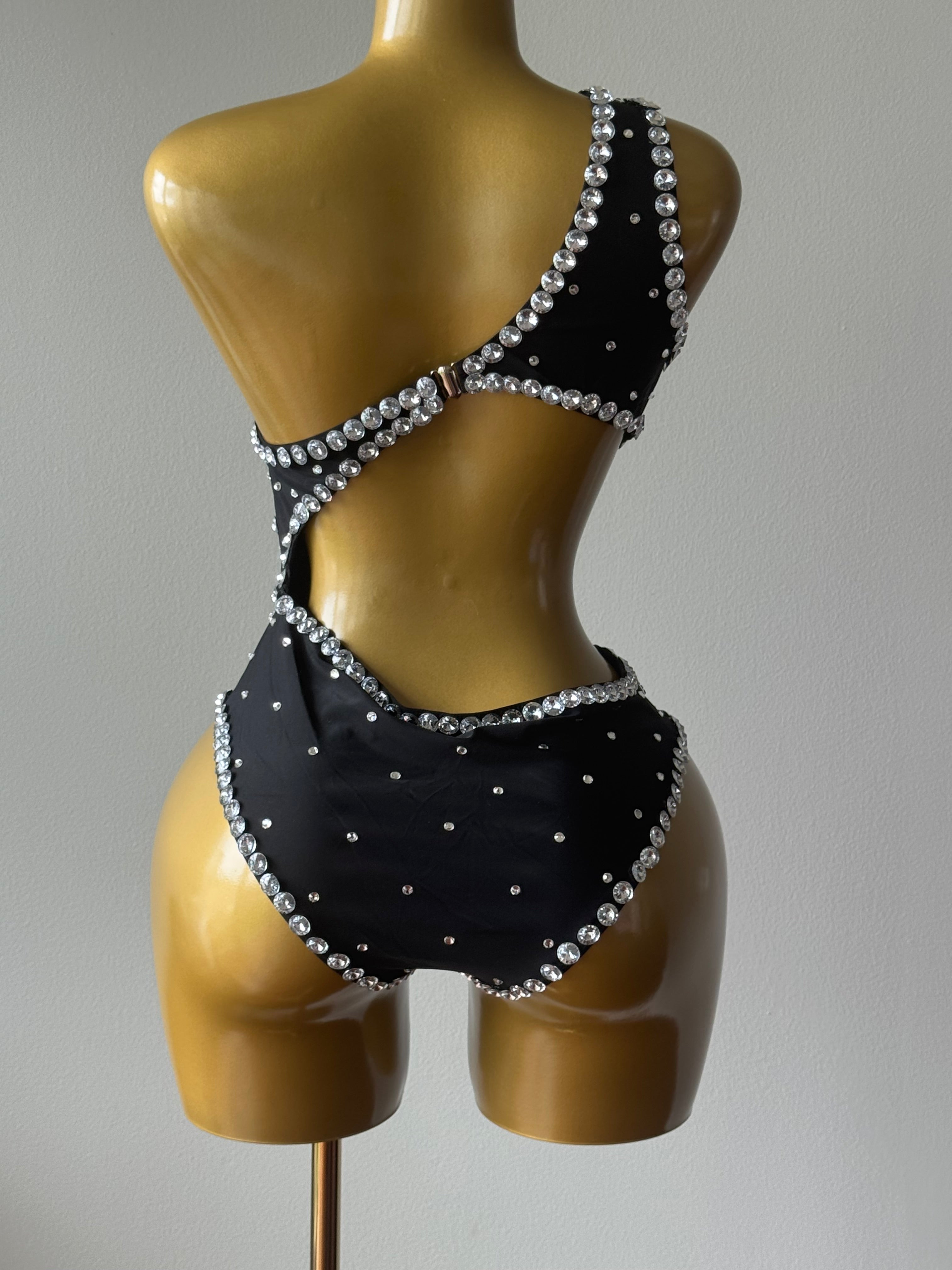 Let Me Shine Rhinestone One-Piece Swimsuit | Elegant Black Women's Swimwear