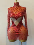 Luv Me Rhinestone Mesh Mini Dress | Women's Heart Cutout Bodycon Party Dress