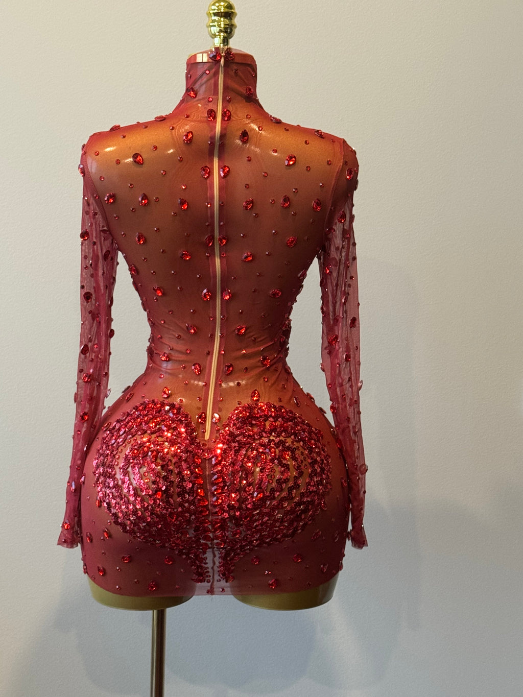 Luv Me Rhinestone Mesh Mini Dress | Women's Heart Cutout Bodycon Party Dress
