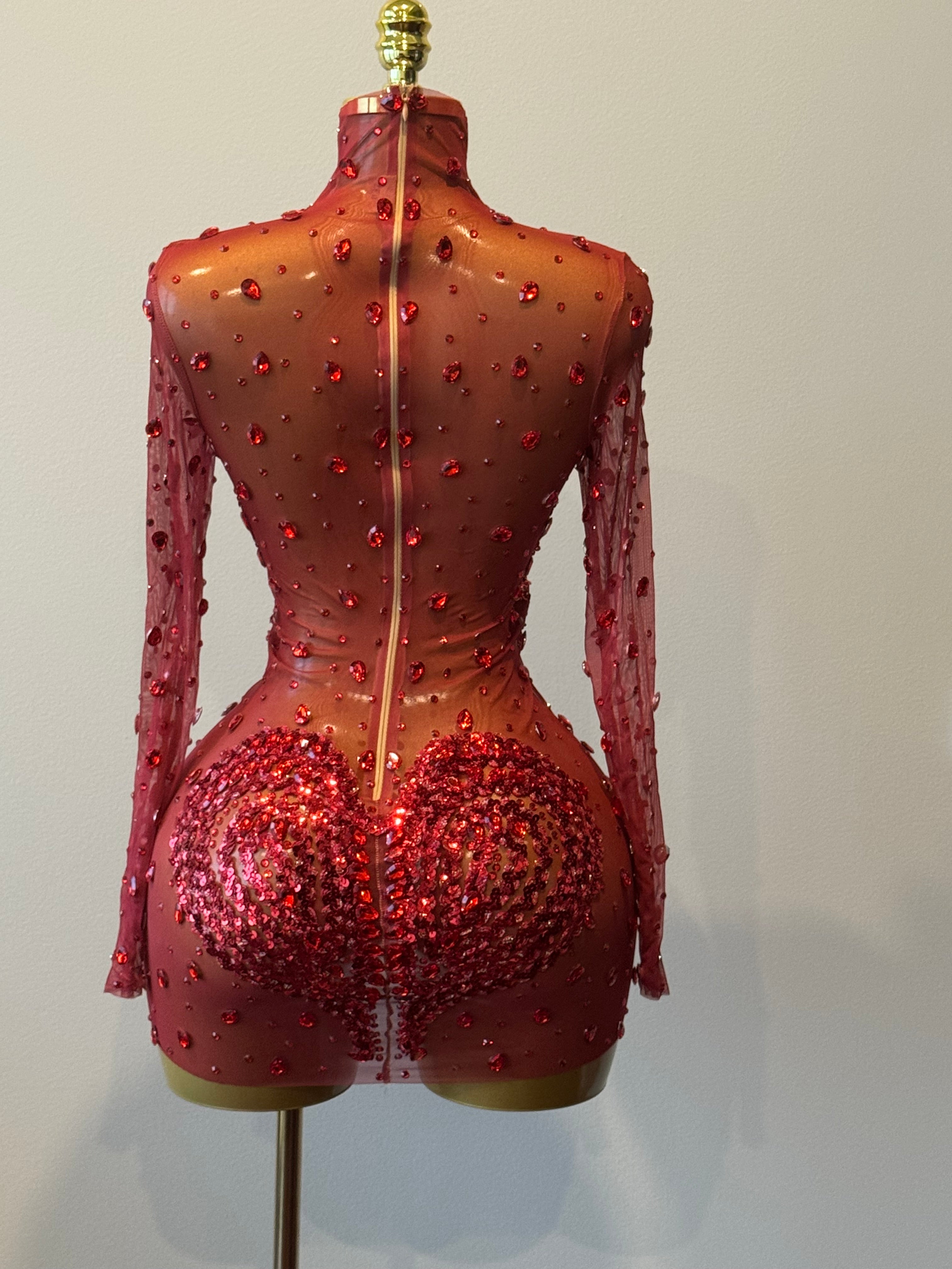 Luv Me Rhinestone Mesh Mini Dress | Women's Heart Cutout Bodycon Party Dress