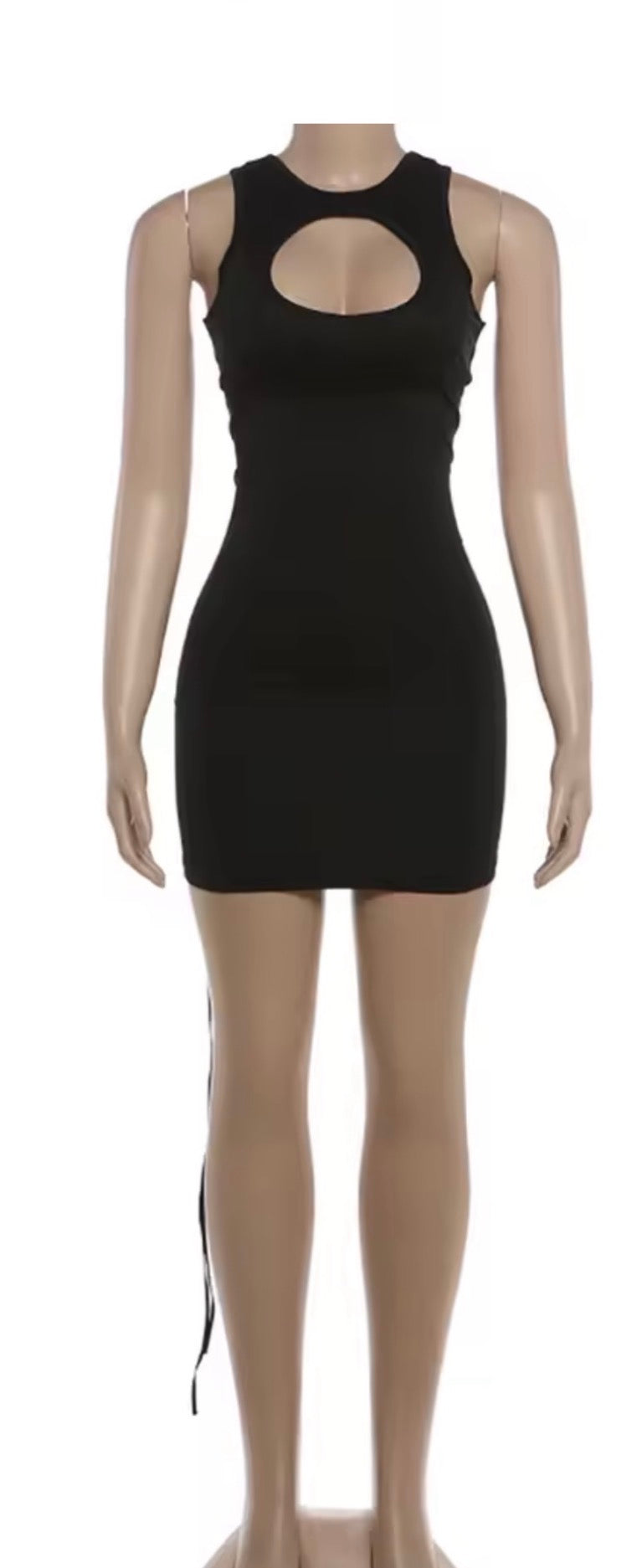 Peekaboo Lace Cutout Bodycon Dress | Women's Elegant Black Sleeveless Evening Dress