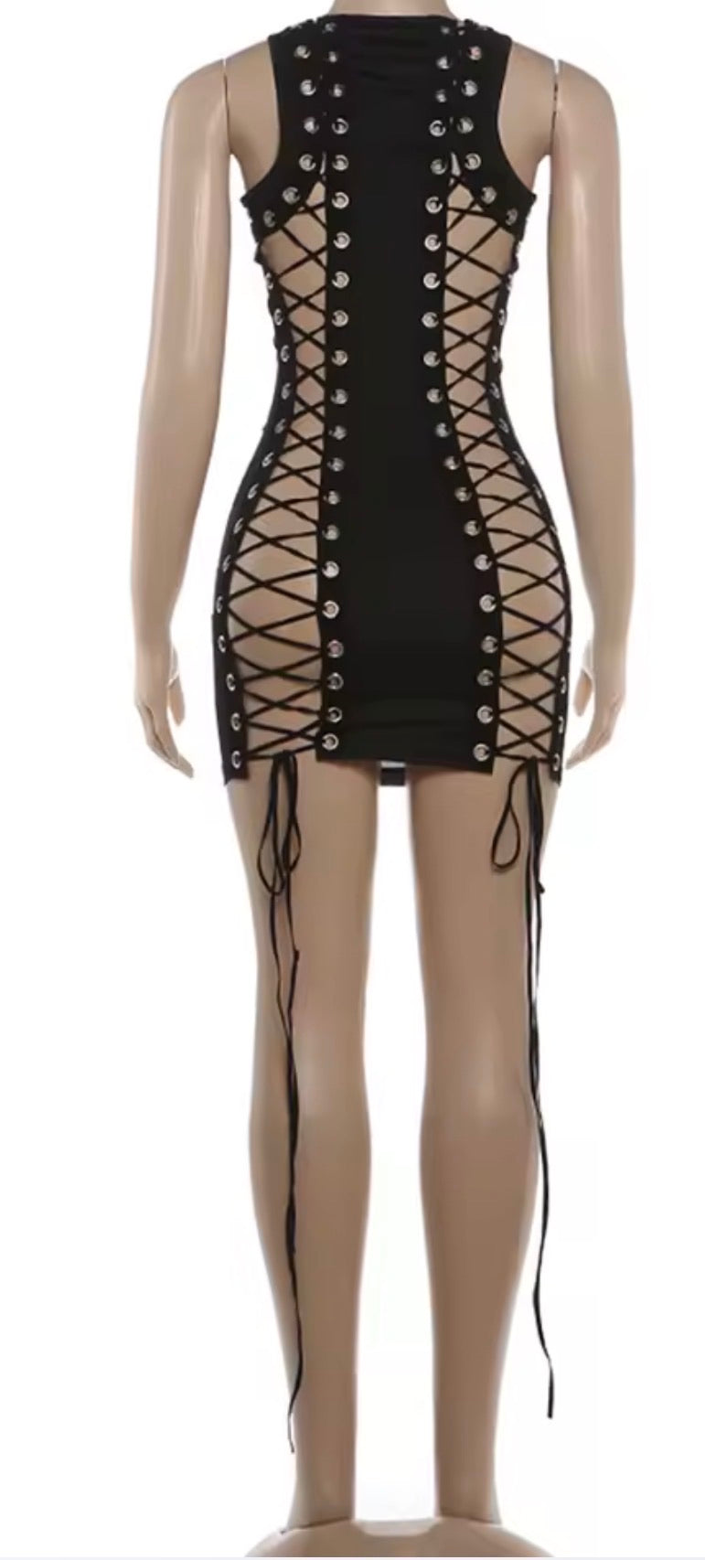 Peekaboo Lace Cutout Bodycon Dress | Women's Elegant Black Sleeveless Evening Dress