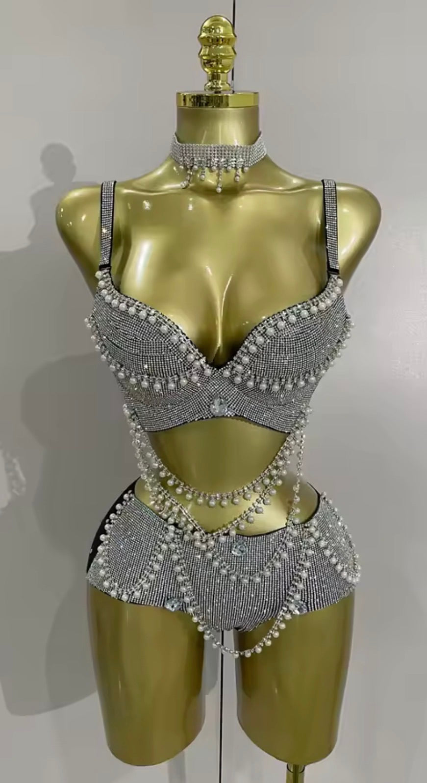 Sparkle Ice Out Rhinestone Two-Piece Set | Women's V-Cut Bra & Crystal Performance Outfit