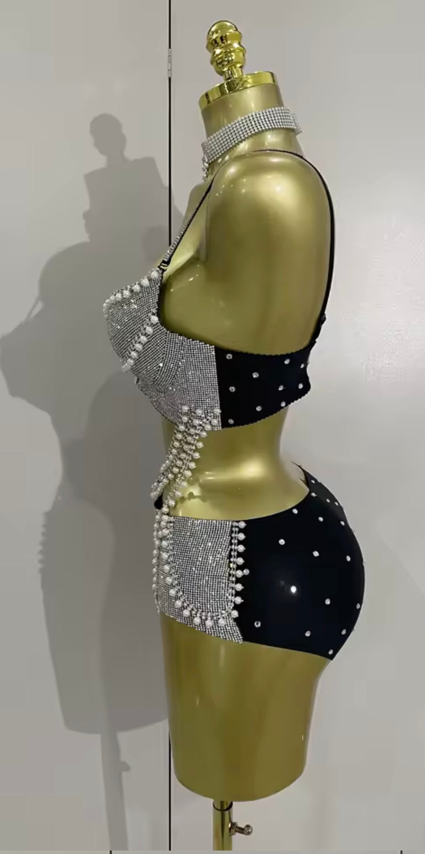 Sparkle Ice Out Rhinestone Two-Piece Set | Women's V-Cut Bra & Crystal Performance Outfit
