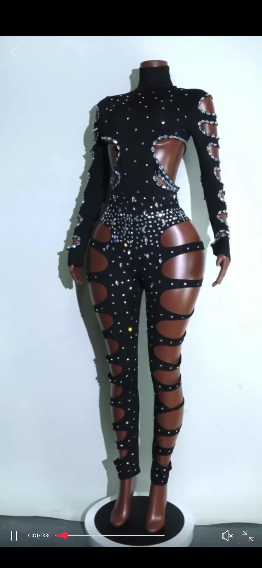 Black Crystal Rhinestone Two-Piece Set | Women's Cutout Leotard & Crystal Leggings Outfit