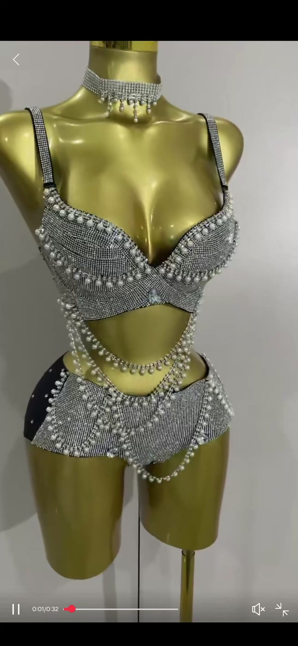 Sparkle Ice Out Rhinestone Two-Piece Set | Women's V-Cut Bra & Crystal Performance Outfit